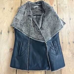 My Tribe Black Leather &‎ Faux Fur Vest Moto Dark Black Small